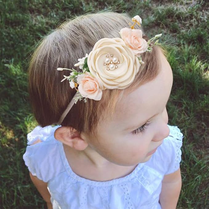 Baby Girl Headbands Nylon Flower Elastic Hairbands 3pcs Hair Accessories Gift for Newborn Infant Toddlers