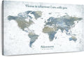 ElephantStock - Home With You II Push Pin World Map Wall Art - Horizontal Canvas Wall Art - Living Room Wall Decor - Digital Art Map Canvas Art - Blue And Gray Decor - 30" x 20"