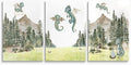 Green Baby Dragon Nursery Wall Decor, Dragon Egg Nursery Print for Baby Boy's Bedroom, Woodland Forest Mountain Wall Art, Nature Animal Art for Kids Room Decor, Framed Set of 3 Canvas, 12"x16"x3