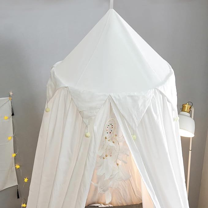 Bed Canopy for Girls, Round Dome Hanging Canopy for Baby Brib Kids Bed Room Decor Reading Nook Indoor Outdoor Playing Castle (White)