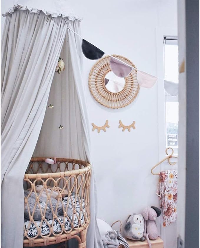 MAMERIA Kids Bed Canopy with Frills Cotton Hanging Tent Curtain Net for Reading Nook Hideaway Bedding Play Room Decor (Light Grey)