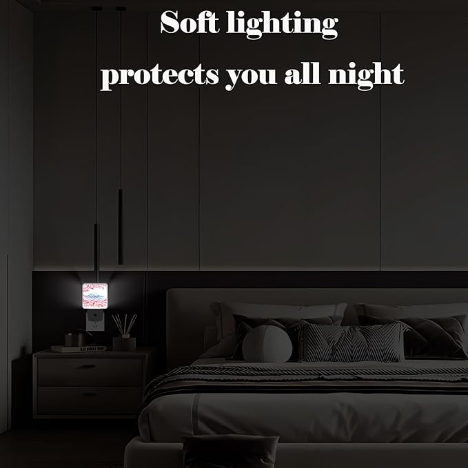 Cherry Blossoms Mount Fuji Night Light,Plug-in Night Lights with Dusk-to-Dawn Sensor for Stairway,Hallway,Bedroom Sleep Friendly Ideal for Women/Girls/Boys Gift,0.5w