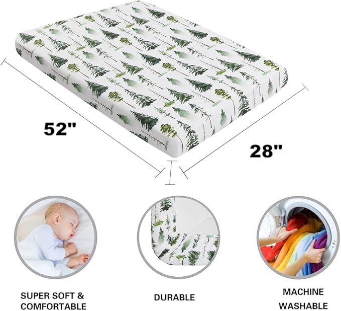 4 Pack Woodland Forest Animals Wood Neutral Unisex Fitted Baby Crib Sheets Set for Baby Boys or Girls (Paint Fox, 52 * 28)