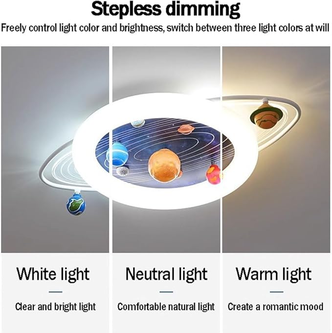 LED Ceiling Lamp Modern Dimmable Creative (with Remote Control Device) 24.8-inch Universe Planet Acrylic Lampshade Suitable for Children's Room Nursery Kindergarten Girls/Boys Room