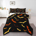 Erosebridal Bat Comforter Set for Kids Halloween Quilt Bats Animal Silhouette Bedding Set Toddler Size Happy Holiday Gothic Style Bedding Comforter Sets with 1 Pillow Case,Yellow and Orange