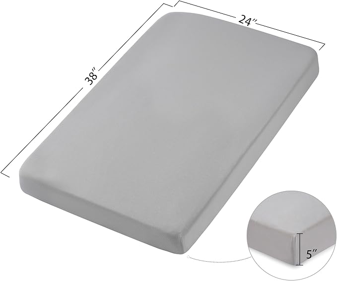TILLYOU Mini Crib Sheets Fitted 2 Pack, Pack and Play Sheets for Toddler Mattress, Soft and Breathable 38”x 24” Pack n Play Mattresses Cover, Rainforest Elephant & Grey