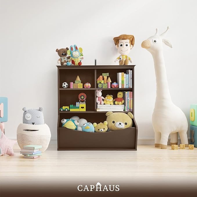 CAPHAUS Kids' Toy Storage Organizer, Open Storage Cubby, Multifunctional Book and Toy Storage Cabinet, Book and Toy Storage Shelf for Nursery, Playroom, Closet, Home Organization Toy Bookcase