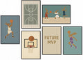 Basketball Canvas Wall Art, Nursery Animal Sports Posters, Bunny Rabbit Athletes Pictures, Positive Quote Print, Kids Bedroom Basketball Court & Hoop Decor 8x12in Wrapped Canvas