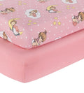 2 Pack Fitted Crib Sheets for Girls in 100% Jersey Knit Cotton – Pink and Yellow Precious Moments Design Plus Solid Pink Girl’s Crib Mattress Sheets by Everyday Kids