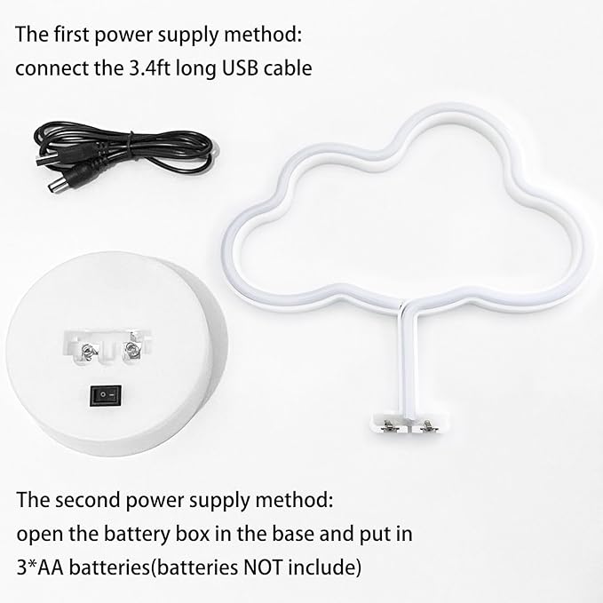 Cloud Neon Sign Led Light for Bedroom, Warm White Room Decor USB/Battery Operated, Aesthetic Stand for Girls Boys Party Birthday Christmas Gifts