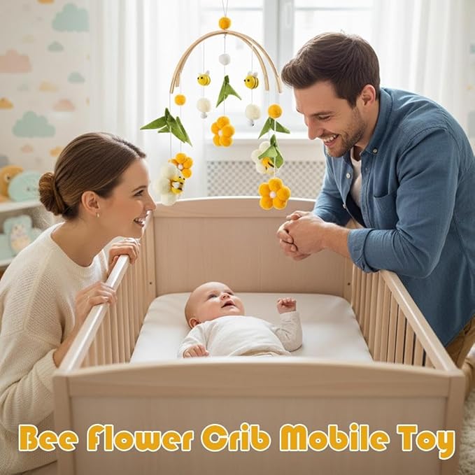 Baby Mobile for Crib Crib Nursery Mobile for Boys Girls Boho Bee Flower Nursery Decor Soothe Toy Baby Shower Set for Soothing & Early Sensory Development