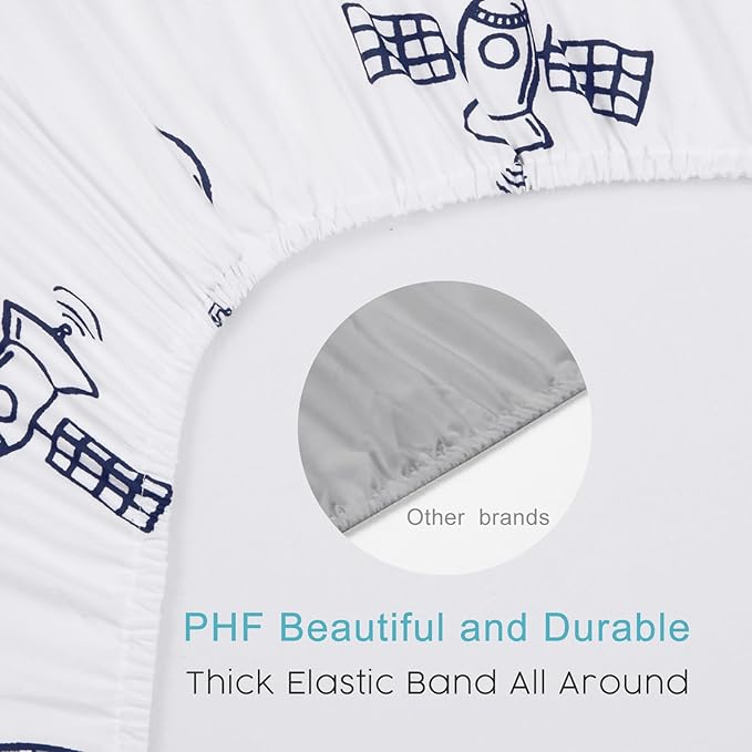 PHF Soft Space Crib Sheet Fitted, 2 Pack Silky Comfy Breathable Polyester Baby Sheets for Boys Girls,28x52x9in Fits Standard Crib and Toddler Mattresses, Space