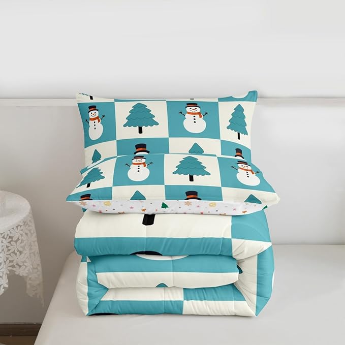 Feelyou Merry Christmas Comforter Set All Season Snowman Bedding Set with 2 Pillow Cases Xmas Tree Microfiber Kids King Bedclothes Bedroom Decor Duvet Quilt Breathable Soft Lightweight