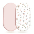 Stretch Ultra Soft Fitted Bassinet Sheet Set 2 Pack, Universal Fit for Bassinets Baby Cradle Moses Basket Oval Rectangle Mattress Safe and Snug, Pink Rose Print