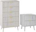 LYNSOM Fluted Dresser and Nightstand Sets 2 Piece, 2-Drawer Nightstands and 5-Drawers Dresser, Wood Bedroom Furniture Set for Home, Bedroom, Hallway, White