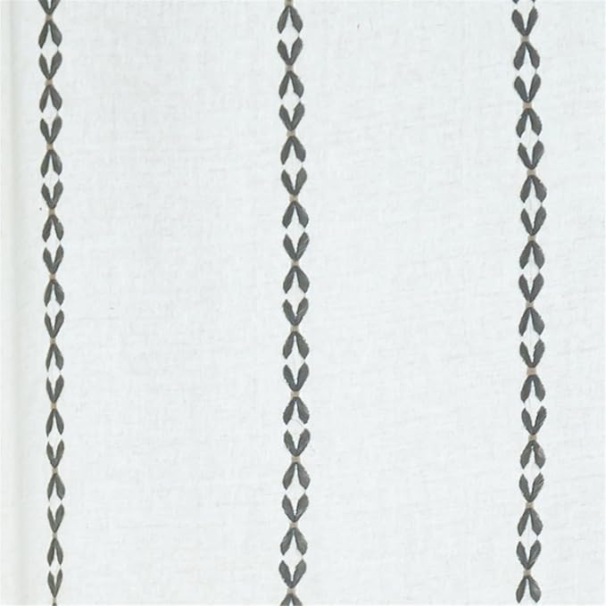Deeprove Light Gray Boho Curtain 84 inches Long for Bedroom, Vintage Privacy Bohemian Embroidery Farmhouse Cotton Striped Linen French Country Tassel Window Treatments Decor, W52 x L84, 1 Panel