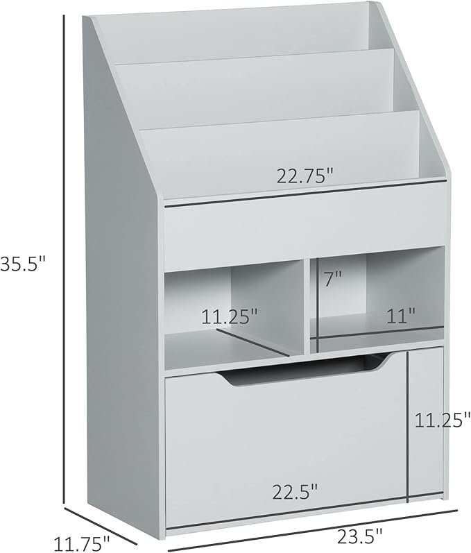 HOMCOM Kids Bookcase Multi-Shelf Rack Organizer with Storage Drawer for Books, Playroom, Gray