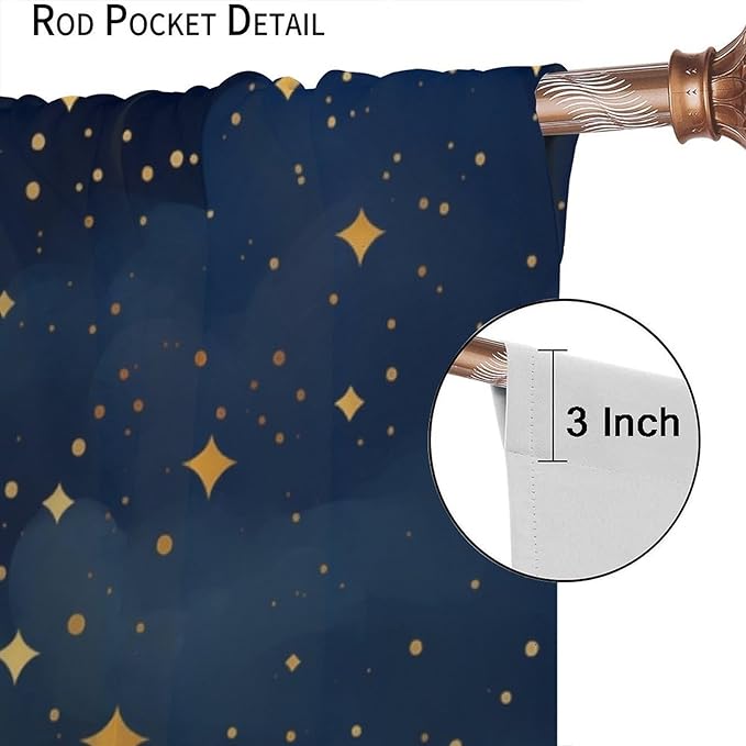 Night Sky Stars Curtain for Kids, Blue Starry Space Galaxy Pattern Window Treatments for Boys Girls Bedroom Toddlers Room Living Room Decor 42" W X 45" L