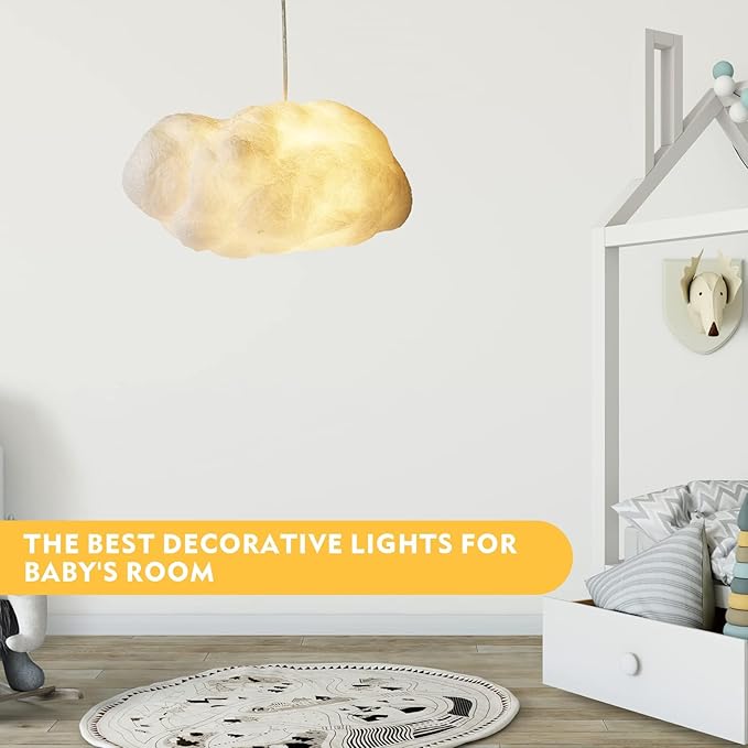 Funteam Modern Floating White Cloud Pendant Hanging Light Nordic Cotton Ceiling Light Fixture Girls Children's Living Room Bedroom Hotel Lobby Restaurant Clothing Store Chandelier (19.7Inch)