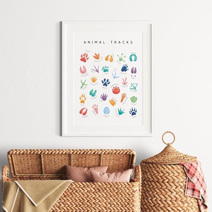OZCONO Animal Tracks Learning Poster, Vibrant Wildlife Chart Kids, Preschool Wall Decor Art, Homeschool Education Guide (Unframed) (27x40)
