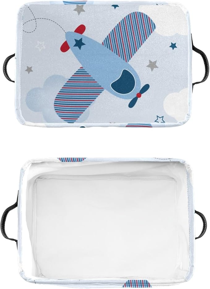 Deven Airplane Star Personalized Large Storage Baskets for Organizing Shelves with Handle,Closet Decorative Storage Bins for Bathroom,Nursery,Home