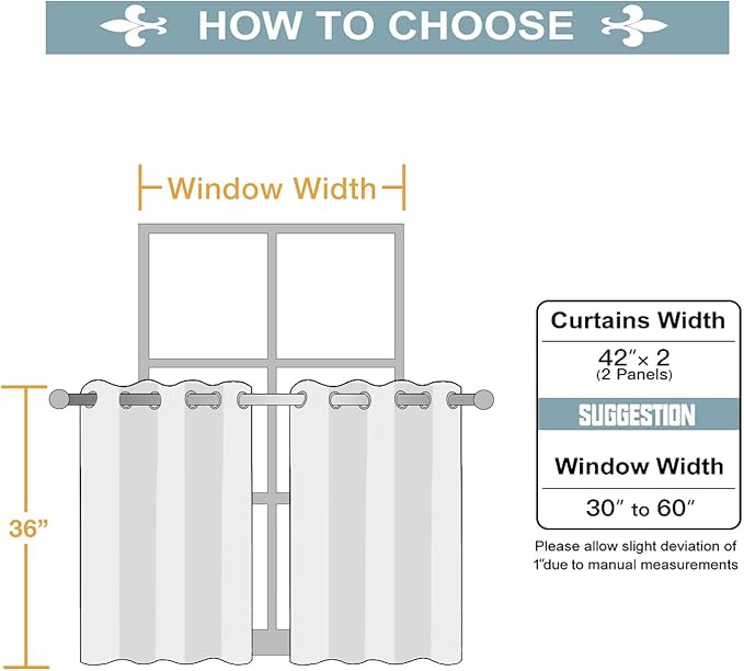 ChrisDowa Small Window Curtains for Kitchen and Bedroom - Grommet Short Thermal Insulated Room Darkening Curtains (2 Panels, Royal Blue, 42 x 36 Inch)