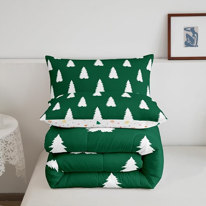 Feelyou Christmas Trees Bedding Set for Kids Boys Girls Full Size Xmas Comforter Set Ultra Soft Winter Xmas Comforter Holiday Decor Duvet Quilt Bedroom Decor Christmas Ornaments Quilt