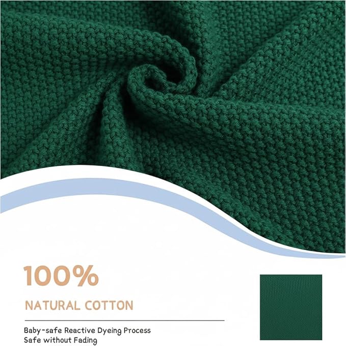 Baby Knit Blanket Soft Breathable Cotton Scallop Border Blankets Newborn Knitted Blanket Swaddle Blankets Gifts for Baby Newborn Toddler Shower Boy Girl New Mom Birthday Christmas Green 30x40