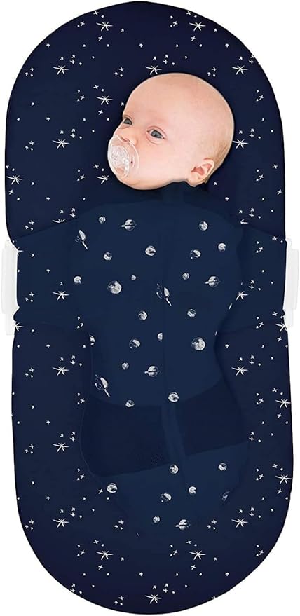 Happiest Baby SNOO Sleep Sack - 100% Organic Cotton Baby Swaddle Blanket - Doctor Designed Promotes Healthy Hip Development (Midnight Planets, X-Large)