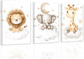 DOARTDO Nursery Animal Canvas Wall Art Baby Animal Pictures 3 Pieces Cute Elephant Lion Giraffe Print Painting Kids Room Nursery Decor Frame (24x36inchx3Pcs)