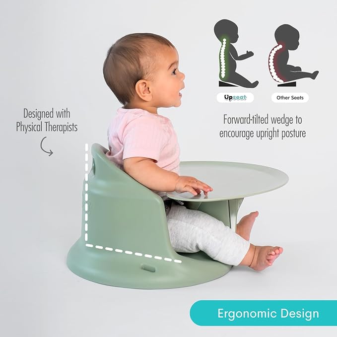 Upseat – The Original Ergonomic Baby Floor & Booster Seat with Tray, Developed with Physical Therapists for Upright Posture & Healthy Hip Development, 4–24 Months, Extra-Large Tray (Sage)