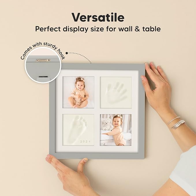 KeaBabies Baby Hand and Footprint Kit - Baby Footprint Kit, Clay Handprint Keepsake Frame, Nursery Picture Frame For Newborns, Personalized New Mom Gifts for Showers & Registry (Cloud Gray)