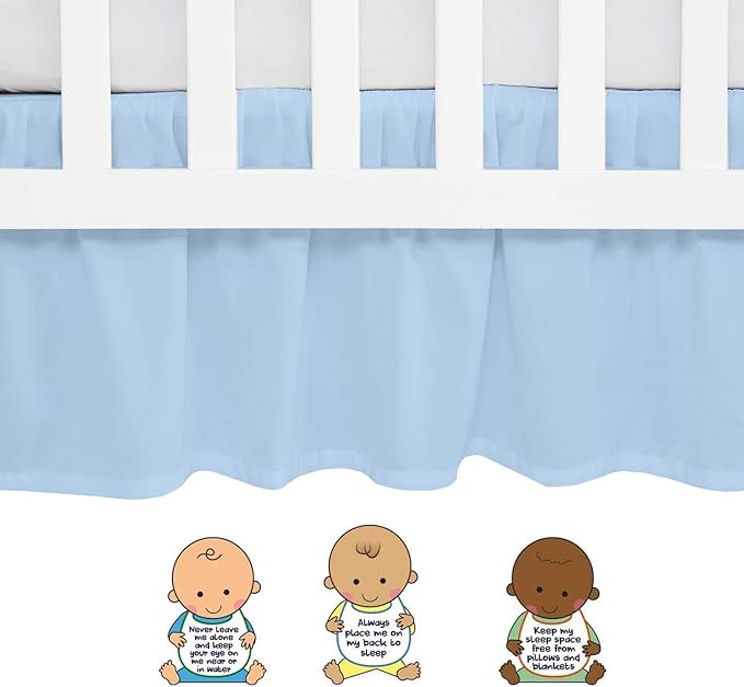 Light Blue Crib Bed Skirt 28" x 52" with 14" Drop - Dust Ruffle Crib Skirt with Split Corners - Soft Nursery Standard Crib Toddler Bedding Skirt for Baby Boys or Girls
