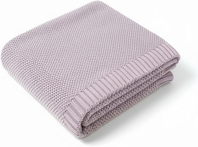 Baby Knit Blanket Soft Cotton Lightweight Newborn Blanket for Crib Stroller Toddler Nursery Shower Gift Cozy Breathable Travel Swaddle Wrap Lilac 36 x 28 Inches