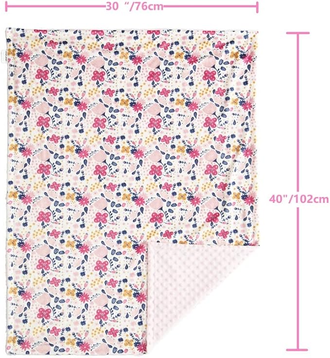 CREVENT 2Pcs 30''X40'' Cute Cozy Fluffy Warm Baby Blankets for Infants Toddlers' Bedding Crib Cot Stroller - Grey Cloud + Minky Flower