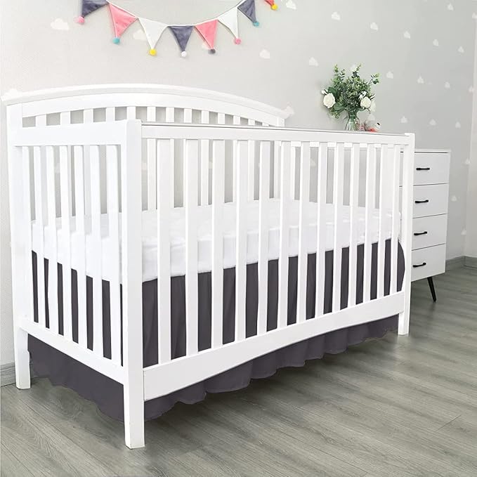 100% Egyptian Cotton, Nursery Crib Toddler (28" x 52" + 16") 800 Thread Count Crib Skirt Dust Ruffle, Bedding Skirts for Baby Boys or Girls, 16" Drop, Dark Grey Solid