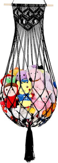 Stuffed Animal Hammock Wall Hanging Net for Stuffed Animal Net Stuffed Animal Storage Plush Toy Holder Toy Organizer for Boho Kidroom Nursery (Black)