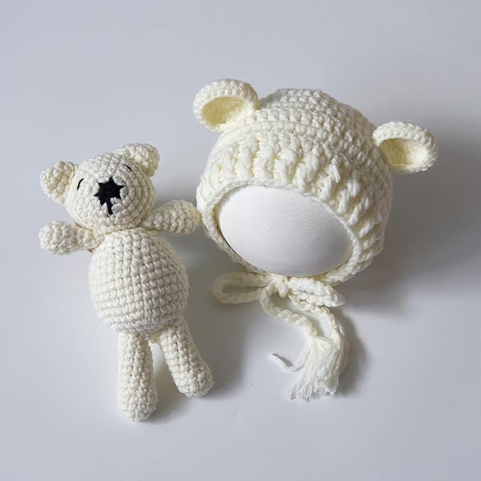 Zeroest Newborn Baby Boy Girl Photography Props Bear Hat Outfits Crochet Kint Handmade Cap Set for Newborn Photo Shoot