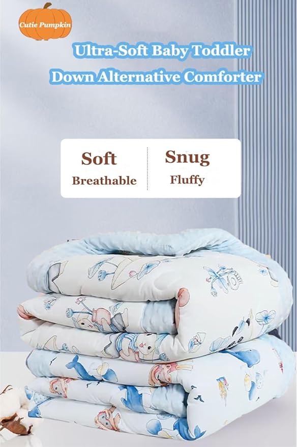 Cuite Pumpkin Baby Toddler Bed Comforter, Down Alternative Toddler Comforter All Season,Quilted Toddler Blanket for Daycare,Baby Crib Quilt for Boys and Girls,(47x 59 Blue)