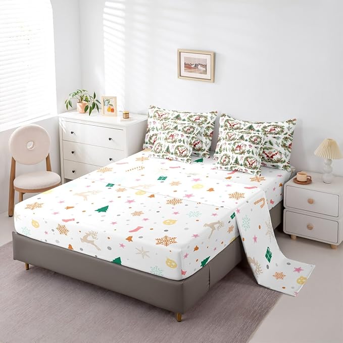Erosebridal Merry Christmas King Comforter Set with Sheets 7 Piece Red Green Xmas Cardinal Bed in A Bag Xmas Snowman Santa Claus Bedding Sets for Teens Christmas Red Berry Branches Wreath Bed Set