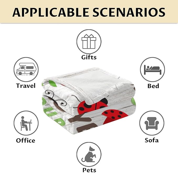 Custom Ladybug Throw Blanket - 60 x 80 Inches Grey Aesthetic Gifts Stuff for Women - Soft Lightweight Blankets for Bed, Living Room