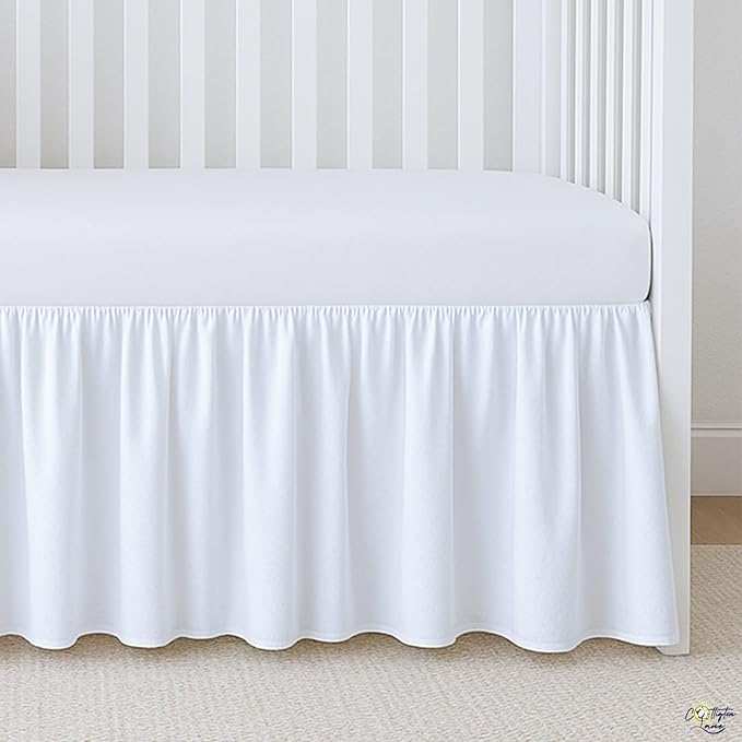 Cottignton Lane Ruffled Crib Bed Skirt, Soft Nursery Bedding in 100% Natural Cotton, Platform Style with 4-Sided Coverage & Split Corners – Fits Standard Cribs 28" x 52" with 14" Drop, White