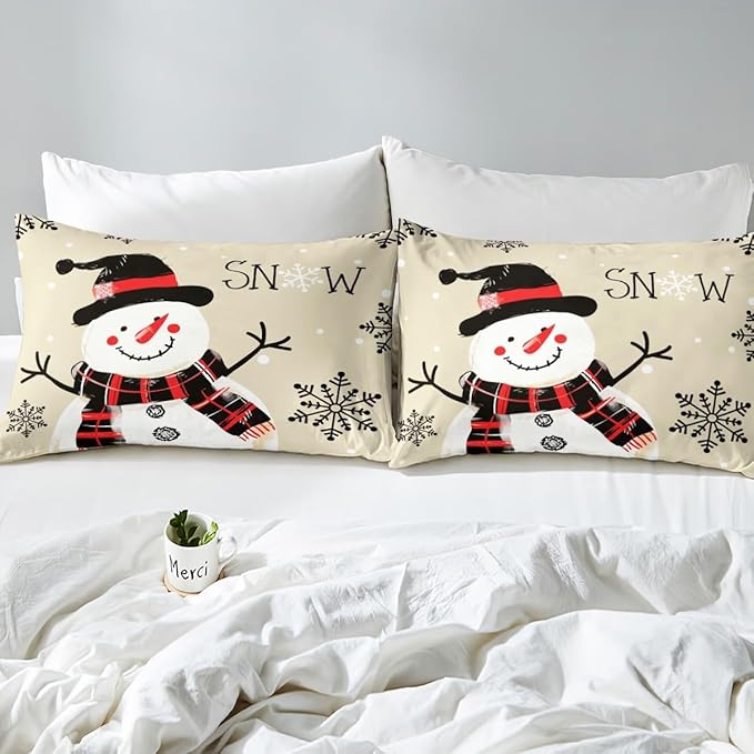 Manfei Kids Snowman Duvet Cover Set King Size, Black Snowflake Xmas Comforter Cover with 2 Pillowcases, Christmas Theme Bedding Set 3pcs for Boys Girls Adults New Year Bedspread Cover,No Comforter