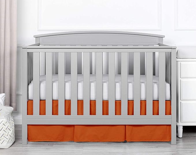 Box Pleated Crib Bed Skirt Premium 100% Cotton 800 Thread Count Nursery Crib Toddler Bedding Crib Bedskirt for Baby Boys or Baby Girls, (28" x 52") + 14" Drop Lenght - Burnt Orange Solid