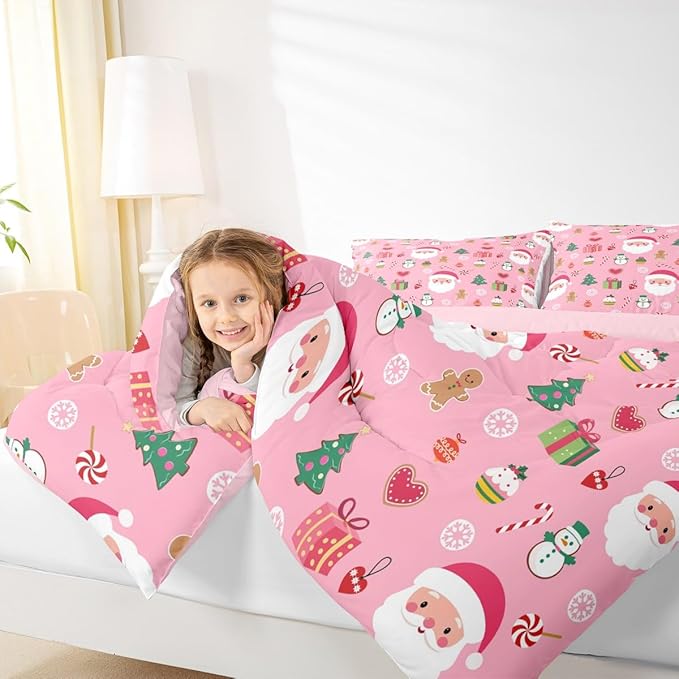 Feelyou Santa Claus Kids Comforter Set Toddler Size Christmas Decor Bedding Set New Year Gift Duvet Quilt for Kids Boys Girls Bedroom Merry Christmas Decor Microfiber Ultra Soft Breathable
