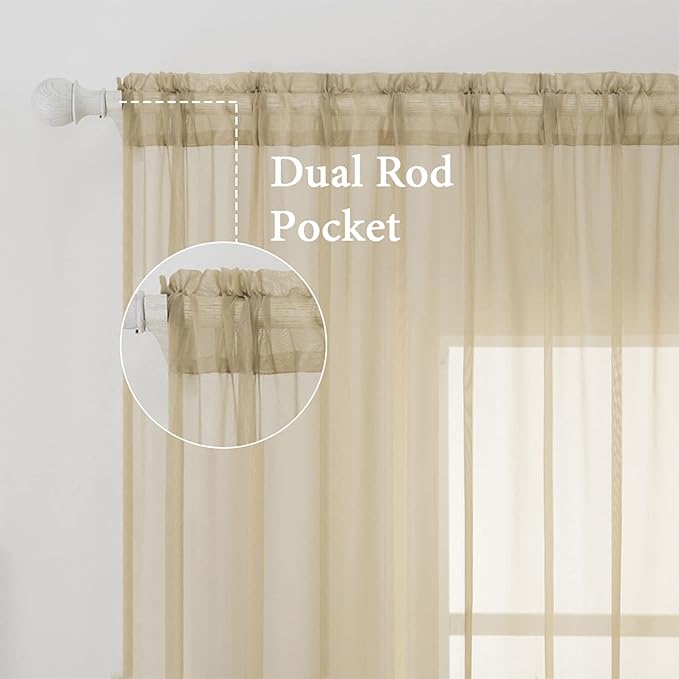 MIULEE 2 Panels Solid Color Sheer Window Curtains Elegant Window Voile Panels/Drapes/Treatment for Bedroom Living Room (54X108 Inches Beige)