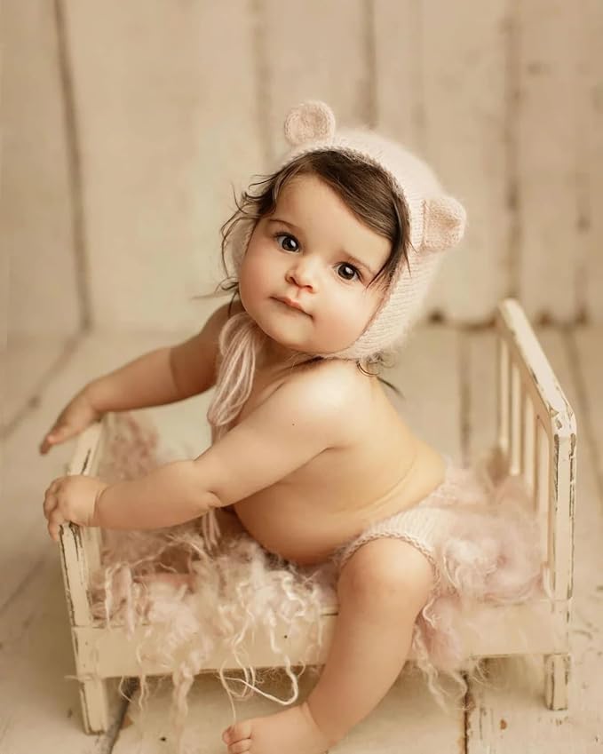 Newborn Photography Props Bed Baby Photoshoot Props Wooden Posing Bed Studio Photo Props Handcrafted Rustic for Professional Photographers Newborn Photo Sessions Detachable Doll Bed