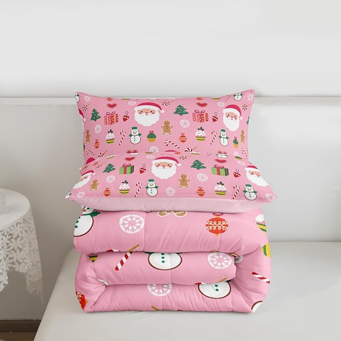 Feelyou Santa Claus Kids Comforter Set Twin Size Christmas Decor Bedding Set New Year Gift Duvet Quilt for Kids Boys Girls Bedroom Merry Christmas Decor Microfiber Ultra Soft Breathable