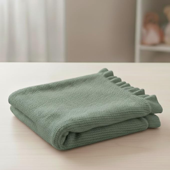 Cotton Baby Blanket with Ruffle Edge Soft Breathable Newborn Blanket for Boys & Girls, Lightweight Knit Throw for Crib, Stroller & Nursery Multiple Colors Available Red 30x40