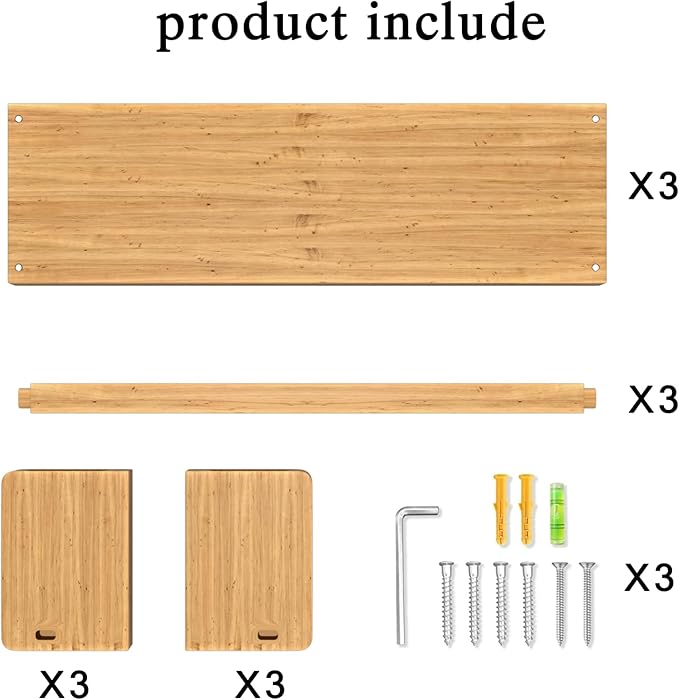 Floating Nursery Book Shelves for Wall, 15.7 Inch Nature Solid Wood Wall Mounted Bookshelf Set of 3, Hanging Bookshelves for Kids Room, Bedroom Nursery Decor and Book Storage (Wood)